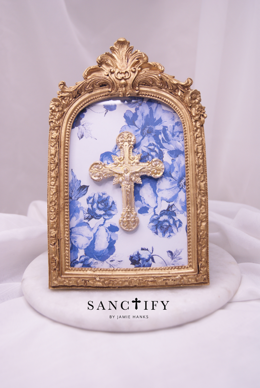 Gold & Blue Crucifix Framed Art