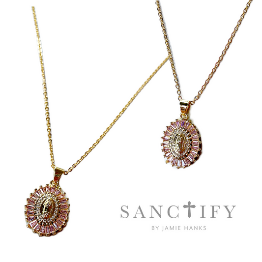 CZ Light Pink Mary Necklace